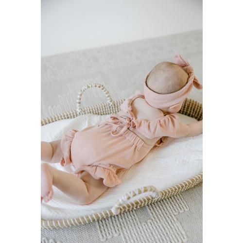 Ribbed Ruffle Romper with Matching Bow