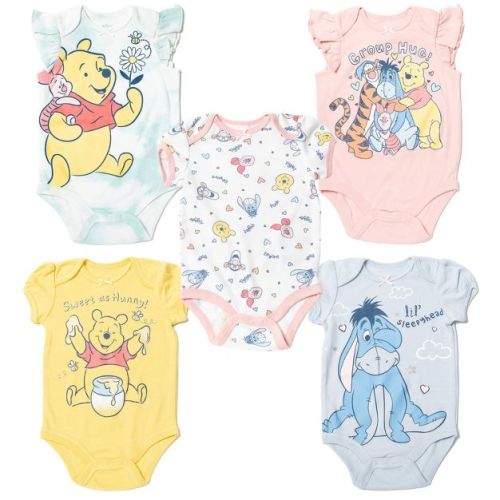 Disney Fairies Winnie the Pooh Eeyore Tigger Newborn Baby Girls 5 Pack Bodysuits 3-6 Months