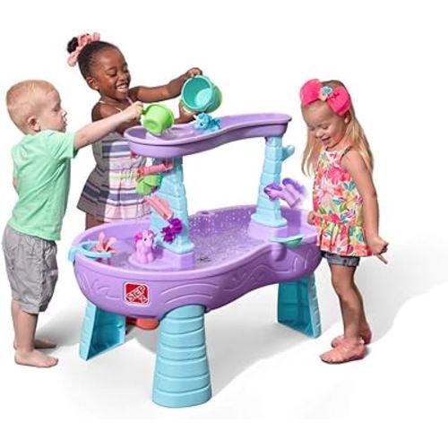 Step2 Rain Showers & Unicorns Kids Water Tables, Outdoor Toddler Activity Table, Ages 2 – 10 Years Old, 12 Piece Water Toy Accessories, Blue & Purple