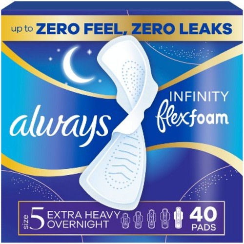 Always Infinity Size 5 Extra Heavy Overnight Pads with Wings - Unscented - 40ct