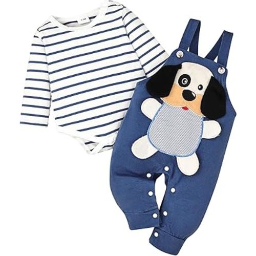 Baby Boy Clothes Newborn Outfits Fall Winter Striped Romper Infant Cartoon Overall Adjustable Suspender Pants Set
