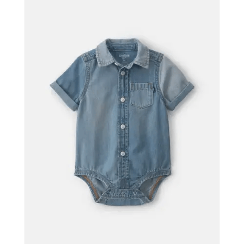 Baby Boy Denim Button-Down Bodysuit - Medium Wash - OshKosh B'gosh | Carter's