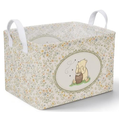 Bear Nursery Storage Basket Decor, Bear Baby Stuff | Large Rectangular Canvas Foldable Laundry Hamper with Waterproof PE Coating, Baby Nursery Hamper Decor