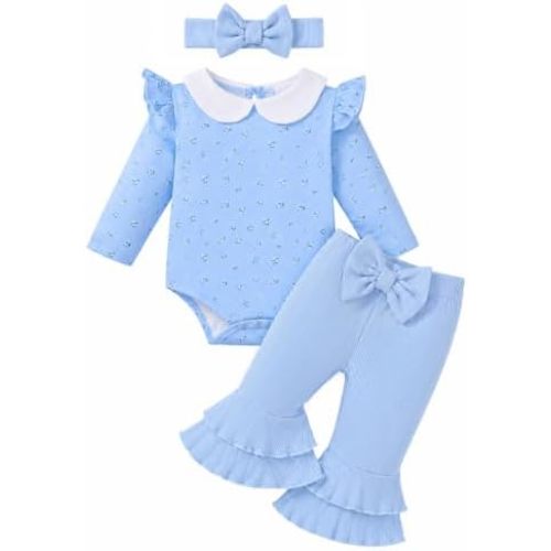 Renotemy Newborn Baby Girl Clothes Peter Pan Collar Outfit Preemie-12Months
