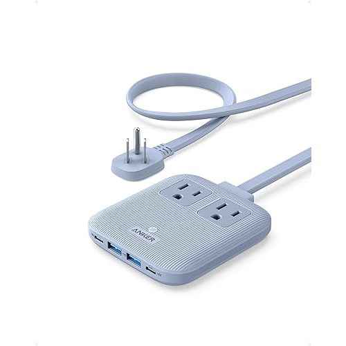 Anker Travel Power Strip, Anker Nano 67W Max 6-in-1 USB C Charger, 2 AC, 2 USB A and 2 USB C, 5ft Thin Undetachable Flat Plug Extension Cord with Multiple Outlets, Travel Essentials, Cruise Essentials