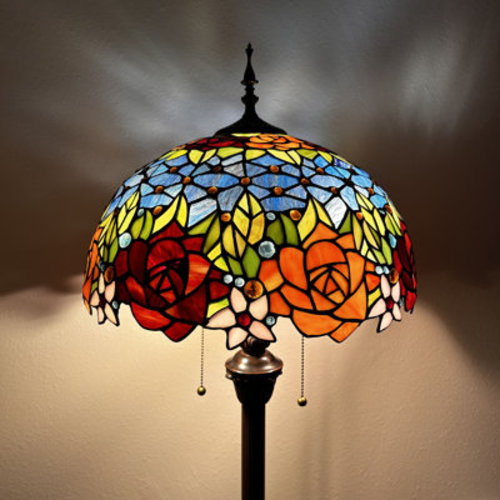 Aansh Tiffany Style Floor Lamp Stained Glass Rose Flowers Metal Base LED Bulbs Included 64"H*16"W*16"D | Wayfair