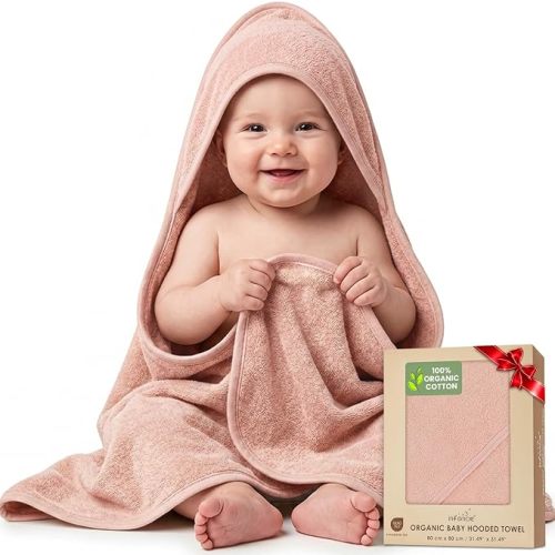 100% Organic Cotton Woven Hooded Baby Towels Absorbent 31x31 in