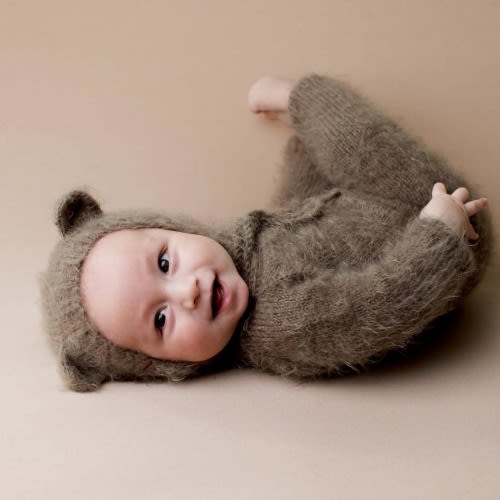Knitted baby romper and bear hat set/baby photo outfit/newborn baby photography/Halloween outfit/Easter outfit/All size knitted romper hat