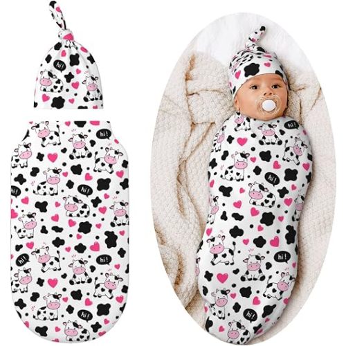 Cute Cow Swaddle Blankets Soft Receiving Blanket Baby Swaddle Wrap for Baby Girls Boys