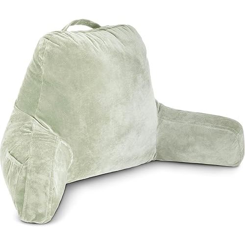 Husband Pillow Reading Pillow with Arms - Standard Backrest for Sitting Up in Bed - Firm Support Bed Rest Pillow for Adults, Neck Roll, Removable Cover -TV, Reading, Lounging - Desert Sage