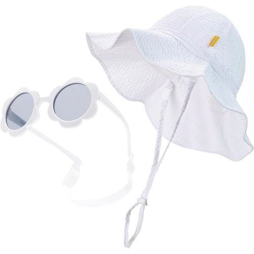 Baby & Toddler Wide Brim Sun Hats UPF 50+ Sun Protection Bucket Cap Cute Adjustable Hat in Seersucker
