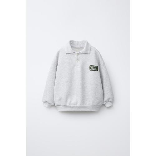 EMBROIDERED LABEL POLO SWEATSHIRT - Gray marl | ZARA United States