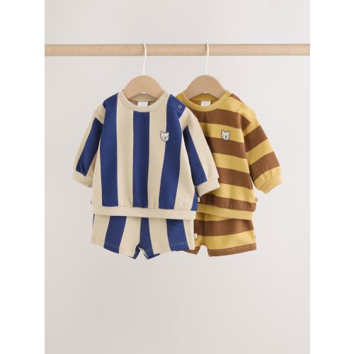 Blue/Rust Stripe Sweatshirt and Shorts 4 Piece Baby Set (0mths-2yrs)