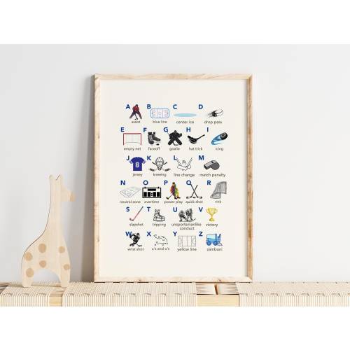 Hockey Alphabet Nursery Print, Watercolor Hockey Print, Hockey Wall Art, Hockey Nursery, ABCs print, Boys Room, Kids Room, Nursery, Sports