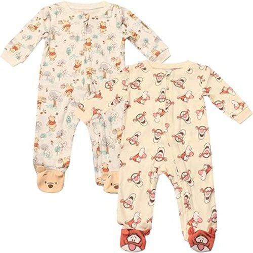 Magic Threadz Disney Clothes Baby Boys 2-Pack Quilted Footed Coveralls Mickey Mouse, Winnie the Pooh and Dumbo (0/3M-6/9M)