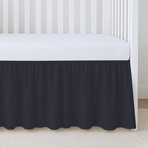 Crib Ruffle Bed Skirt Microfiber Nursery Bedding Skirt for Baby Girls (28” x 52” x 14’’) Inch - Black Solid