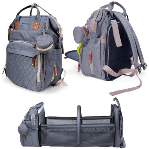 SNUGGY BABY Diaper Bag with Changing Station, Diaper Backpack with Changing Pad, Portable Diaper Organizer, Insulated Bottle Holders, Large Capacity, Water-resistant Travel Bag (Gray)