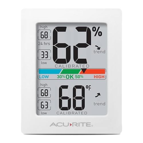 AcuRite Humidity Meter Hygrometer and Indoor Digital Thermometer with Temperature Gauge and Humidity Gauge, Room Thermometer Comfort Scale, 3 x 2.5 Inches, White (01083M)