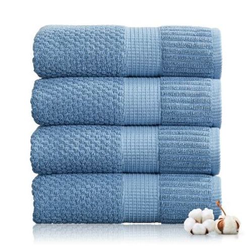 Trinity Collection | 100% Cotton Textured Bath Towel Sets | Springtree Home Blue Shadow 4-Pack Bath Towels