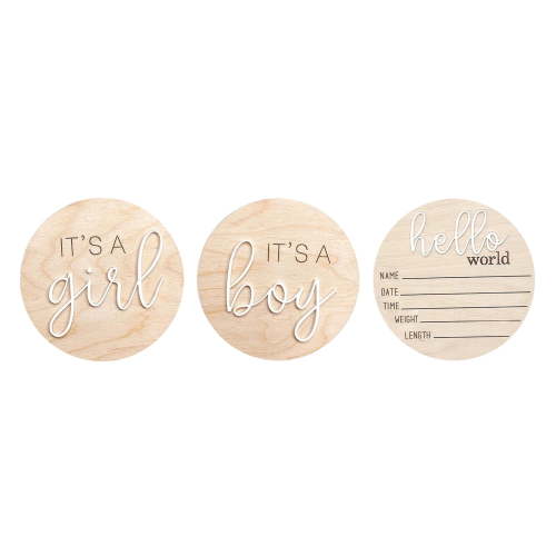 Announcement Sign Set Wooden Round Gender Reveal Welcome Baby Name Keepsake Nursery Props