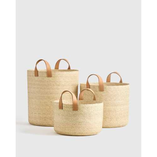 Handwoven Round Palm Baskets (Set of 3) in Natural