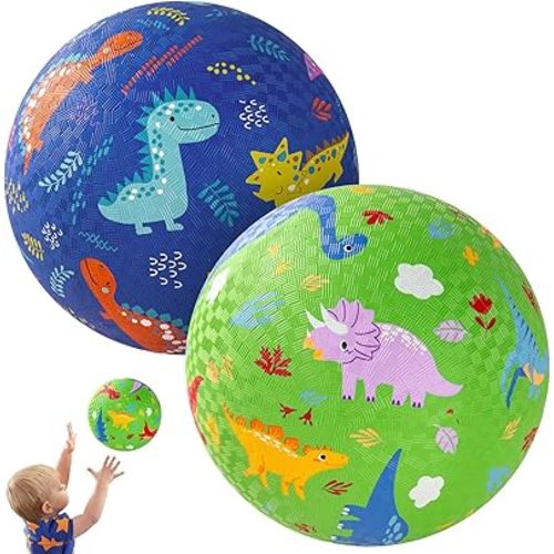 2 Pack Playground Balls for Toddlers, Dinosaur Kickballs for Kids 3-12, 8.5" Rubber Bouncy Balls with Pump, Indoor & Outdoor Dodgeball Toys for Boys & Girls Gifts