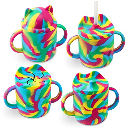 Silicone Sippy Cup for Baby,Toddler Training Cup, Spill Proof Straw Cup, Snack Container for kid 6-12 Month, Transition Cup for 1-2 year old, Trainer with Handles Spout Lid, Christmas Gifts For Family