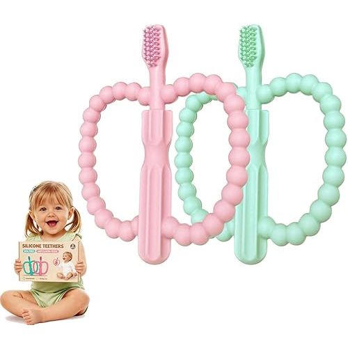Baby Teething Toys for Babies 0-36 Months -Anti-Choking Design with Easy-Hold Handle,Silicone Infant Toothbrush for Gum Massage,Soothe Sore Gums for Infant Toddlers Silicone teether Tubes
