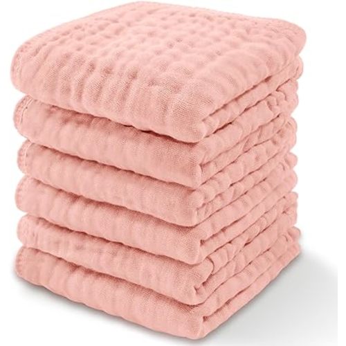 Comfy Cubs Muslin Baby Washcloths 6 Pack - Soft 6-Layer Cotton Wash Cloths for Sensitive Skin - 10"x10" Large, Gentle, Absorbent Infant Essentials for Newborn and Toddlers - (Lace)