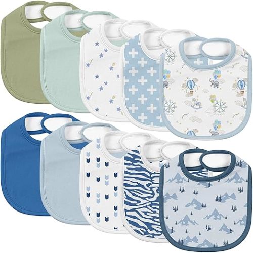 10 Pack Cotton Snap Bibs for Baby Boy Girl, Super Soft Drool Bibs for Teething and Feeding