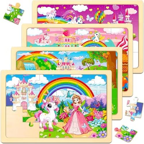 Wooden Puzzles for Kids Ages 4-6,4 Packs Unicorn Puzzles for Kids Ages 3-5