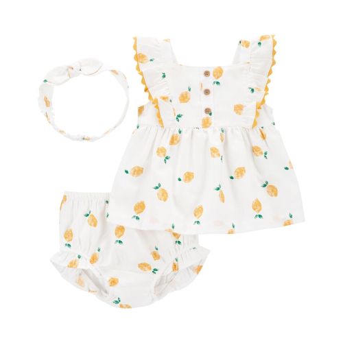 Baby 3-Piece Lemon Diaper Cover Set - White