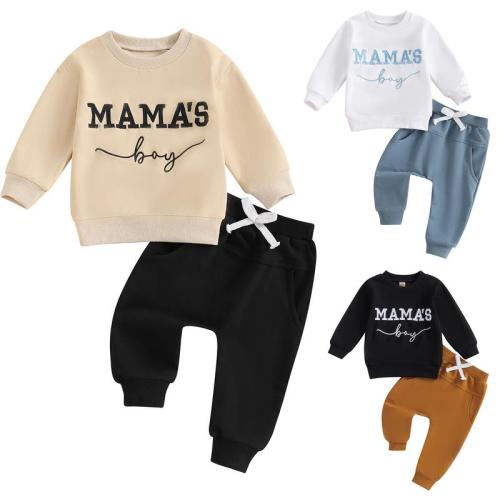 Toddler Baby Boy Spring Warm Sweatsuit Mama's Boy Letter Embroidery - TikTok Shop