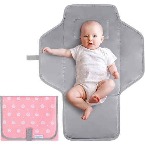 Portable Changing Pad for Baby, Compact Waterproof Diaper Mat with Built-in Cushion, Pink