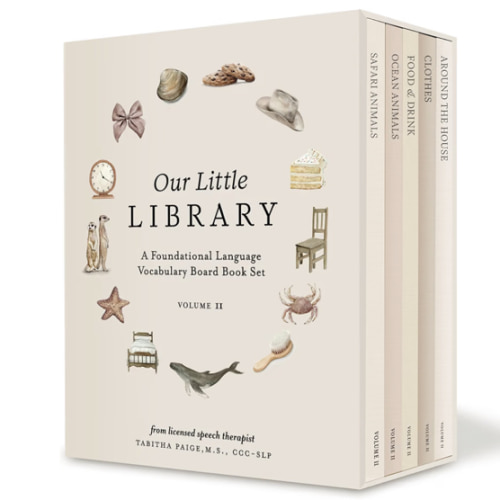 Our Little Library Vol. 2: First 100 Words Board Book Box Set, including Ocean Animals, Safari Animals, Food and Drink, Clothes, and Around the House (Tabitha Paige Children's Book Series)