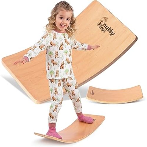 NUTTY TOYS Montessori Wooden Wobble Board for Kids & Adults -100% Natural Wood Balance Board Toddler Balancing Toy Unique Boy & Girl Open Ended Toy Best Christmas Stocking Stuffer Gifts Idea 2025