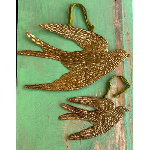 Gold Tin Bird Wall Hanging: Mexican Folk Art Ornament, Car Charm
