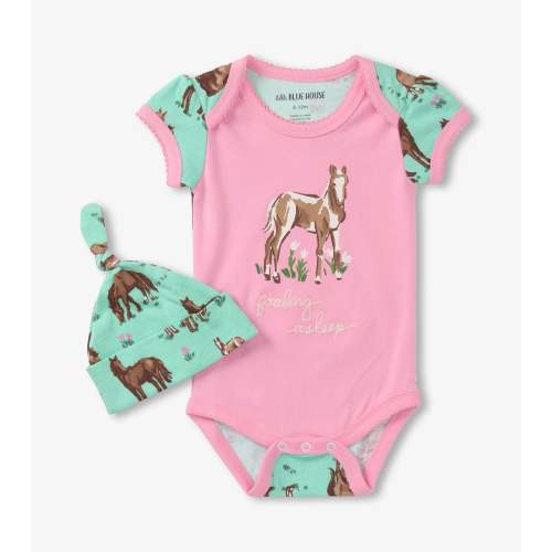 Baby Girls Western Horses Bodysuit & Hat