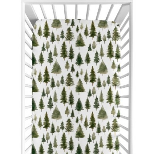 Sweet Jojo Designs Gender Neutral Unisex Baby Fitted Crib Sheet Woodland Pine Tree Green