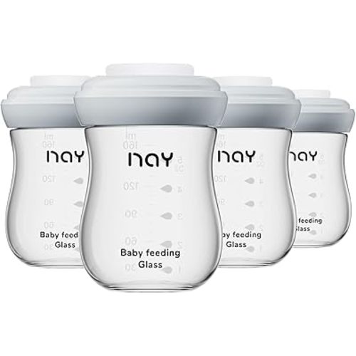 yanyoyo Glass Breastmilk Storage Bottles, 5.4oz Wide Neck Breast Milk Containers, BPA-Free, Lead-Free, Fits Breast Pumps and Nipples, 4 Pack