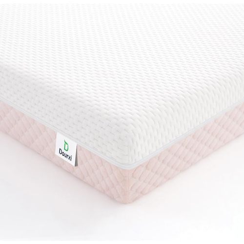 Dourxi Mini Crib Mattress, 38x24x4 Inch Dual-Sided Gel Memory Foam Mattress | Breathable Premium Comfort for Baby, Removable Washable Cover, Fits Mini and Portable Crib, White&Pink