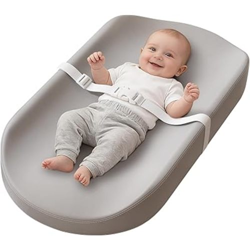 YACODAVO Baby Changing Pad with Vegan Leather Cover, Waterproof & Wipe-Clean Changing Pad for Toddler, Flat Foam Travel Diaper Changing Pad for Dresser and Table, Grey