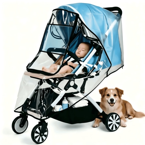 Universal Clear Stroller Rain Cover, TVTUTPWY Travel Baby Cart Poncho, Waterproo Recessed Zipper Design, Breathable Mesh Vents, Protects from Rain, Wind, Sun, Dust and Bug