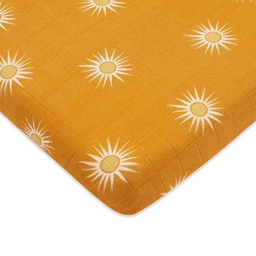 Babyletto 100% Organic Cotton All-Stages Midi Crib Sheet, GOTS-Certified, Fitted 360°, Ultra-Soft and Breathable Muslin - Golden Hour