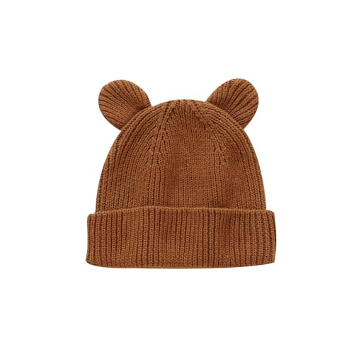 Hadetoto Cotton Baby Beanie Winter Knitted Hat with Bear Ear | Cozy Knit, Infant Toddler, Newborn Boys Girls, Soft Warm, Skull Cap, 0-8 Years