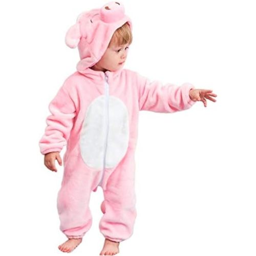 MICHLEY Unisex Baby Animal Costume Winter Autumn Flannel Hooded Romper Cosplay Jumpsuit