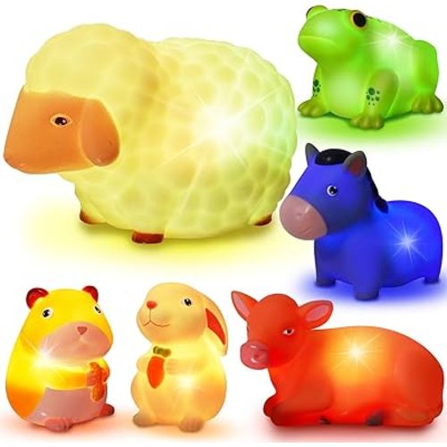 Bath Toys for Toddlers 1-3: 6 PCS Light-Up Farm Animal Bath Toy Set, Baby Bath Toys, Bathtub Pool Bath Toy for Kids, Christmas Birthday Gifts for Boys & Girls Ages 1 2 3+ Years Old