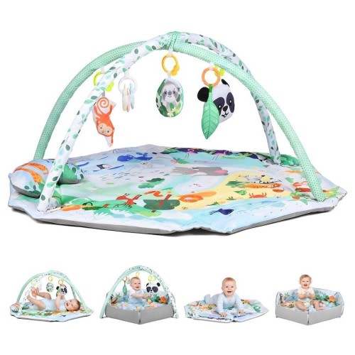 Advwin 8-in-1 Baby Play Gym Mat Tummy Time Mat & Ball Pit with 5 Detachable Toys and 18 Balls Baby Activity Cente 0-36 Months