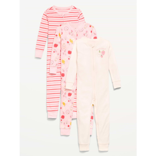 Unisex Snug-Fit 2-Way-Zip Pajama One-Piece 3-Pack for Toddler & Baby