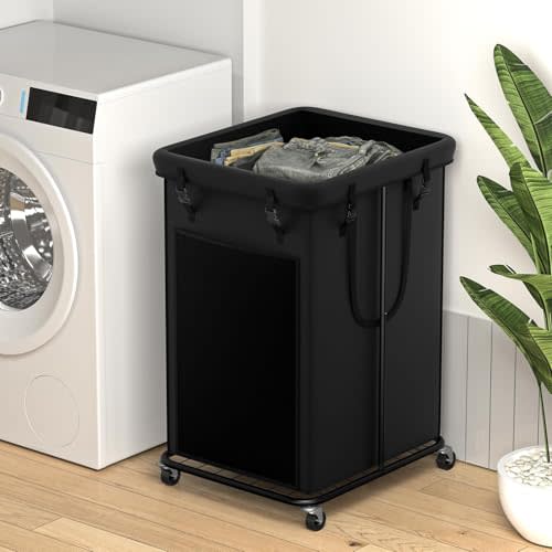 YKDIRECT 150L Large Laundry Hampers, Oxford Fabric Laundry Hampers Clothes Hampers, Metal Frame and Removable Bag Design with Wheels for Bathroom, Dorm Room, Laundry Room (Black)